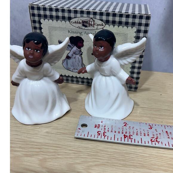 Cobble Creek Kissing Angels Bells African American Boy & Girl New In Box - Picture 5 of 5